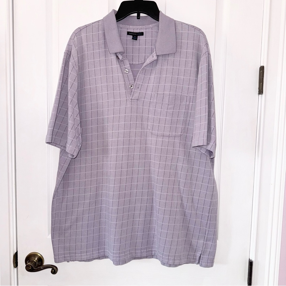 Van Heusen Studio lavender & white checkered lightweight textured shirt 2XL
